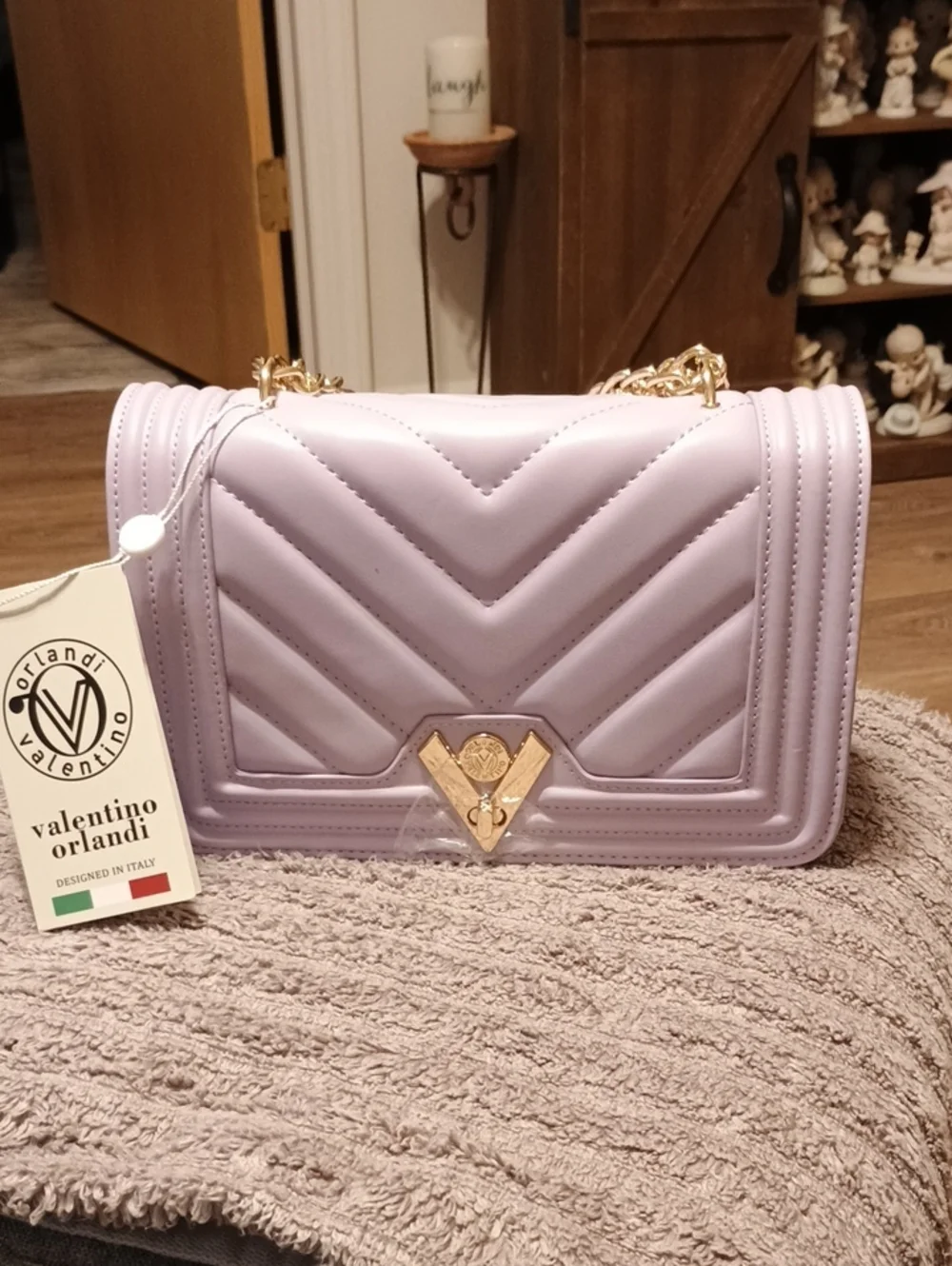Valentino Orlandi Lilac Quilted Shoulder Bag with Gold Chain